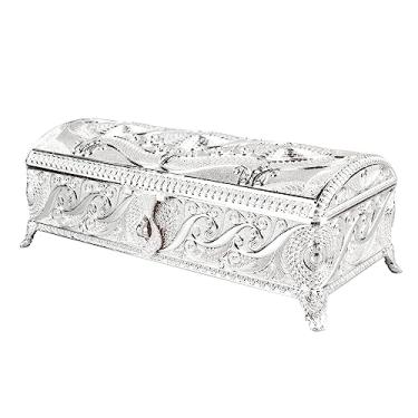 Imagem de Caixa de Joias Vintage de Liga, Caixa de Armazenamento de Tesouro Retangular de Bugigangas, Organizador de baú de Lembrança de Luxo Com Veludo Macio Dentro para Penteadeira (Cor