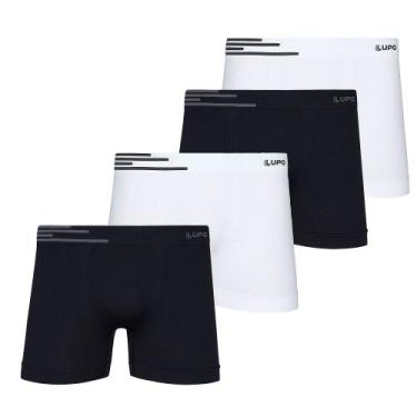 Imagem de Kit 4 Cueca Box Microfibra Lupo Sem Costura Masculina, Preta e branca,