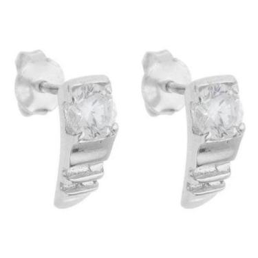Imagem de Brinco Feminino Prata 950 Frisos Pedras Elegante Moderno - Florenzza J