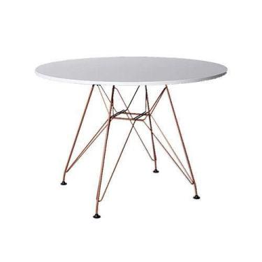 Imagem de Mesa Eiffel Redonda 90cm Tampo De Madeira Branco Com Base De Ferro Cob