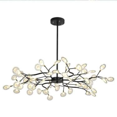 Imagem de QHDTEOKH Candelabro Nordic Firefly Sputnik, luz pendente de ramo de LED moderna de 45 luzes ajustável para uso interno com sombra de vidro para sala de estar
