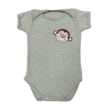 Imagem de Body Bebê Manga Curta Macaco de Óculos - Mellane Baby, P, Cinza
