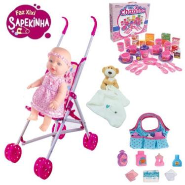 Imagem de Boneca Sapekinha Xixi + Naninha + Chá + Bolsa + Carrinho - Milk Brinqu