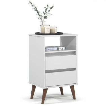 Imagem de Mesa de Cabeceira Pés Retrô 2 Gavetas 43cm Roma Branco - EJ Móveis - E