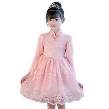 Imagem de Vestido Infantil Renda Rosa Festas Manga Longa - Anjo Da Mamãe, Rosa, 