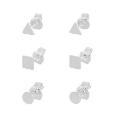Imagem de Kit Conjunto Trio Brincos Formato Geométricos De Prata 925 - DR Joias