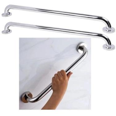 Imagem de Alça Barra Apoio Inox Kit 2 Uni Acessibilidade 70cm Idoso Criança Gest