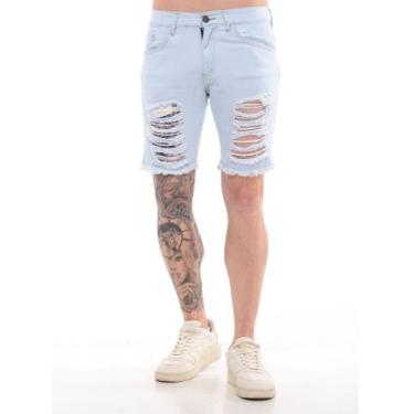 Imagem de Bermuda Jeans Masculino Rasgada Destroyed - Volgue, Jeans claro, 46