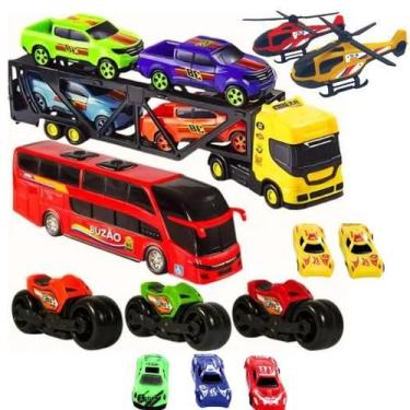 Imagem de Kit Carreta Cegonheira Caminhão Brinquedo Motinha Ônibus - Bs toys