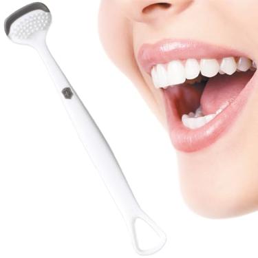 Imagem de NDZEFAN Raspador de língua de cabeça dupla, raspador de língua dura para adultos, limpador de língua para reduzir o mau hálito, adequado para limpeza de língua de adultos e crianças (branco)