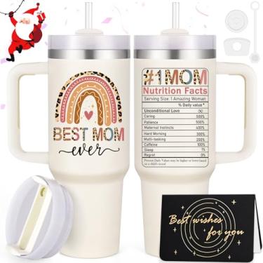 Imagem de LiqCool Presentes para mamãe, copos Best Mom Ever de 1,134 g, melhores presentes de Natal, ideias de meias para mamãe, copos de viagem para o Dia das Mães, Dia dos Namorados, aniversário (creme)