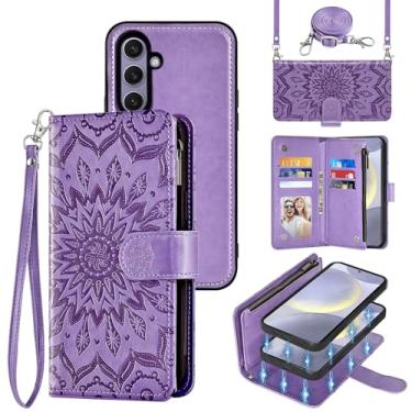 Imagem de Capa de celular para Samsung Galaxy S24 Plus S24+ 5G carteira magnética destacável com protetor de tela alça transversal flor flip porta-cartões S24plus 24S + S 24 24+ roxo