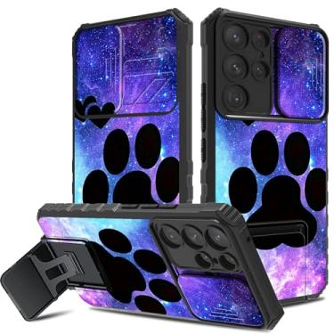 Imagem de DIGTIALL Capa para Samsung Galaxy S24 Ultra com capa para câmera e suporte, capa protetora híbrida à prova de choque de camada dupla para Samsung S24 Ultra, estampa de pata de cachorro