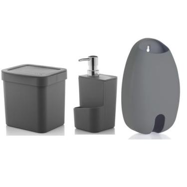Imagem de Kit 3 Peças Cozinha Lixeira 2,5 Litros Dispenser Porta Detergente Disp