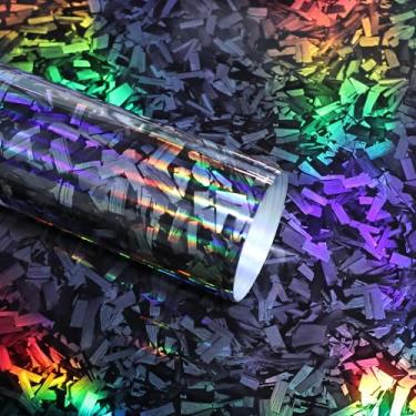 Imagem de Lypumso Envoltórios de vinil de fibra de carbono forjado holográfico, envoltórios de vinil a laser arco-íris prata para carros, filme decorativo interior exterior de alto brilho, adesivos autoadesivos