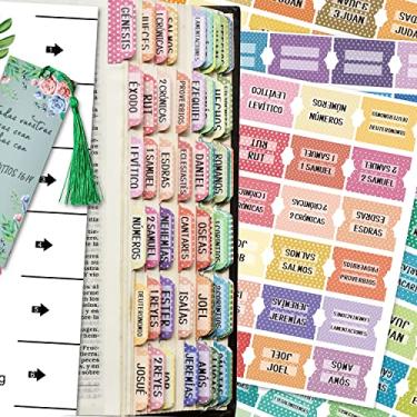 Imagem de Cualfec Guias de índice da Bíblia Católica Espanhola Novas e Antigas Testamentos, Design Floral Laminado Fosco, Materiais para Diários Bíblicos - 122 Peças (Bolinhas)