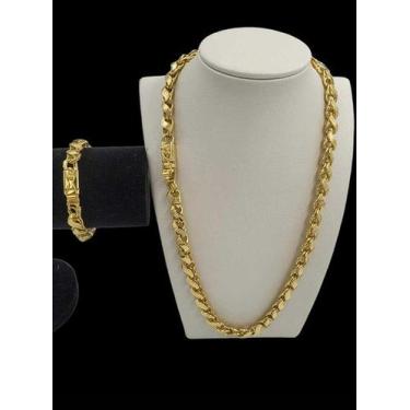 Imagem de CORDÃO E PULSEIRA 8MM FRISO S FEMININO - BANHADO A OURO 18k - Tojoia18