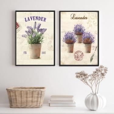 Imagem de Kit 2 Quadros Decorativos Vasinhos De Lavanda 33x24cm - com vidro - Qu