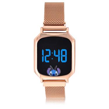 Imagem de Accutime Disney Lilo & Stitch Relógio feminino digital adulto – tela sensível ao toque, luz LED em caixa prata, mostrador de vidro, feminino, relógio de pulso digital em preto (modelo: LAS4022AZ), Ouro rosa, Relógio de pulso digital