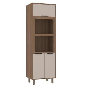 Imagem de Torre Aspen 70 Cm 3 portas  2 Nichos Microondas Luciane Moveis, Beige