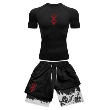 Imagem de Conjunto de Ginástica Masculino com Compressão 3D - Manga Curta e Shor