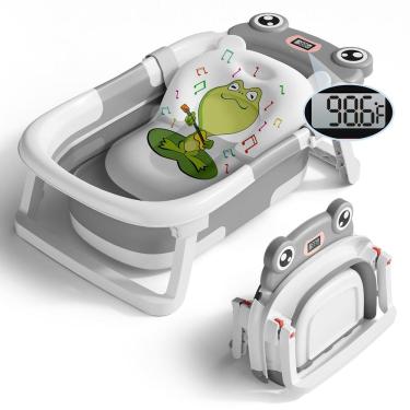 Imagem de Banheira de bebê Bunwag dobrável com almofada e termômetro cinza