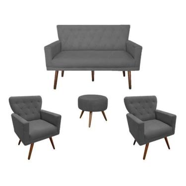 Imagem de Kit Namoradeira + 2 Poltronas Decorativa Aurora + Puff Redondo Suede C