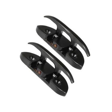 Imagem de Motoforti 2 peças 120 mm de aço inoxidável flip up Dock Cleat Flagpole Cleat Hook Deck Cleats Rope Cleat Handle Universal for Marine Boat Ship Preto Longa Duração