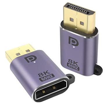 Imagem de QIANRENON Adaptador DP para DP 8K a 60Hz DP1.4 macho para DP1.4 fêmea DisplayPort conector extensor DP DisplayPort, com orifício e luz LED, para monitor de laptop HDTV Home Theatre, 2 peças (DP-DP)