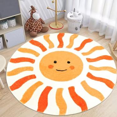 Imagem de Lacomfy Tapete de sol Boho 1,2 m redondo para crianças, tapete de brincar com luz do sol, quarto, sala de jogos para meninos e meninas, tapete de berçário circular para crianças, moderno, abstrato,