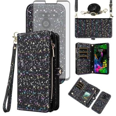 Imagem de Asuwish Capa de telefone para LG G8 ThinQ Carteira com zíper magnética destacável com protetor de tela e glitter flip porta-cartão slot com suporte celular LGG8 Thin Q G 8 LG8 G8thinq LGG8thinq 8G