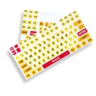 Imagem de Adesivo de teclado de computador com impressão grande, adesivo de teclado de alto contraste com letras impressas grandes para pessoas com deficiência visual baixa (amarelo + preto)