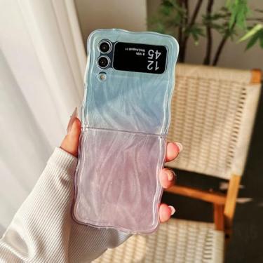 Imagem de para Samsung Z Flip5 Gradient Color Wave Case para Samsung Galaxy Z Flip 5 4 3 flip5 Flip4 Colorful Feather Soft TPU Cover, Azul Rosa, Para Samsung Z Flip 5