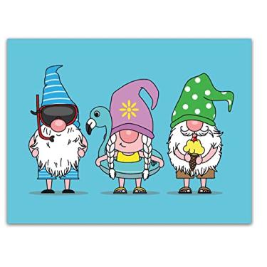 Imagem de Small World Greetings Cartões de notas Summer Gnomos 12 unidades - Dentro em branco com envelopes brancos - Tamanho A2 14 cm x 10,8 cm - Todas as ocasiões - Aniversário, Obrigado e Mais