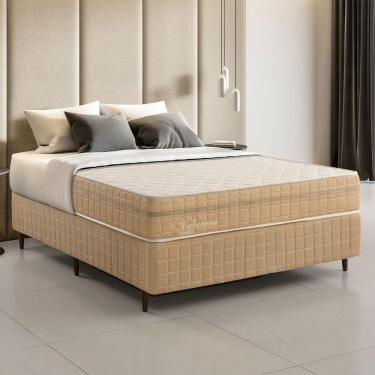 Imagem de Kit Conjunto Colchão Casal Valência Molas Ensacadas Individualmente + Box Blindado 138x61x188 - Bege