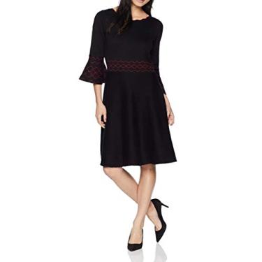 Imagem de Gabby Skye Vestido feminino curto com manga 3/4 sino gola redonda, Preto/rubi oriental, P