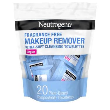 Imagem de Neutrogena Removedor de maquiagem de limpeza Towelette Singles, lenços faciais diários para remover sujeira, óleo, maquiagem e máscara à prova d'água, envolvidos individualmente, 20 unidades