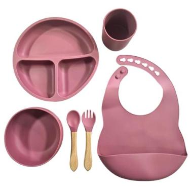 Imagem de Conjunto De Alimentação Infantil De Silicone 6 Peças Rosa - HK Baby