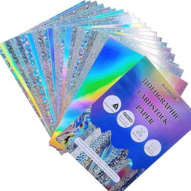 Imagem de 20 folhas de papel cartolina holográfico 250 g/m2 kg, 8,5 x 11 papel metálico com glitter, 4 estilos mistos para impressão, compatível apenas com impressora a laser, cartolina grossa para artesanato,