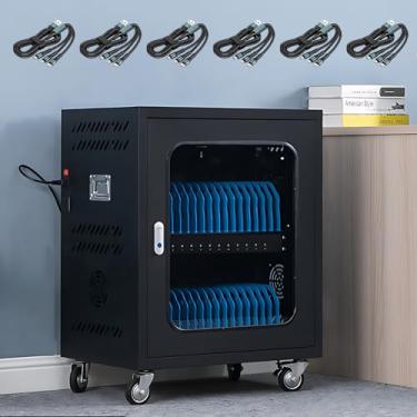 Imagem de Organizador de estação de carregamento de celular, armário de carregamento de celular/tablet com trava e rodas, estação de carregamento USB para celular, para salas de aula/clubes de ginástica/es