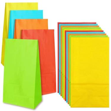 Imagem de Newbested 50 Pack Small Rainbow Bright Color Kraft Paper Bags,Flat Bottom Grocery Wrapped Treat Goody Bags for Craft,Birthdays,Baby Showers,Wedding,Party Favor(5 Colors,5.1" x 3.1" x 9.4")