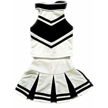 Imagem de Fantasia de líder de torcida para crianças/meninas, fantasia de líder de torcida, roupa para o dia das bruxas (P/2-5 anos, branco/preto)