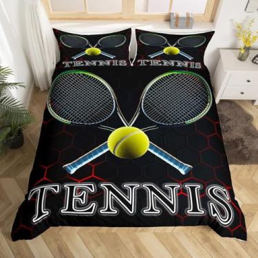 Imagem de Erosebridal Capa de edredom de tênis 3D, tamanho Queen, jogos de raquete de bola para crianças, meninos, adolescentes, capa de cama leve para sofá, atividades de jogos, tênis, conjunto de quarto, sem