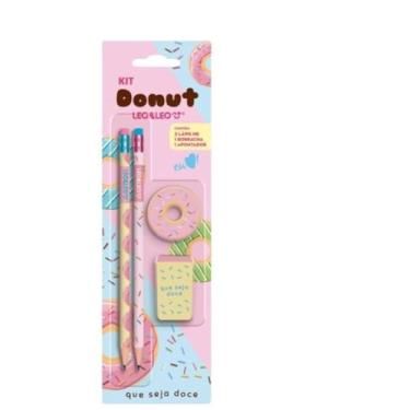 Imagem de Kit Escolar Donuts 2 Lápis HB, Apontador e Borracha Cartela