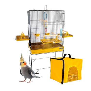 Imagem de Gaiola Viveiro Pássaro Confort Triplex + Bolsa Transporte Jelplast (Preto/Amarelo)