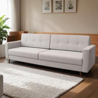 Imagem de Sofá 3 Lugares Daisy Pé Palito Linho Cotton Cru 210 cm - Mobly