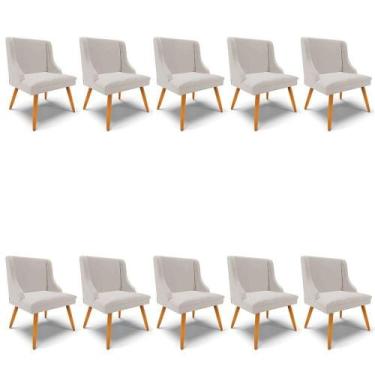 Imagem de Kit 10 Cadeiras Veludo Cinza Pés Palito Castanho - DROSSI