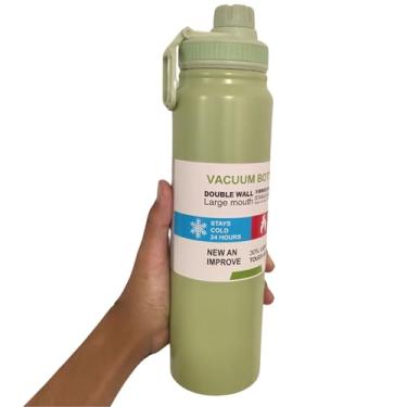 Imagem de Garrafa Térmica de Aço Inox de Água com Parede Dupla Inoxidável Isolamento a Vácuo Para Academia Treino 8 horas Quente e 18 horas Frio1000ml 1 Litro (Verde Abacate)