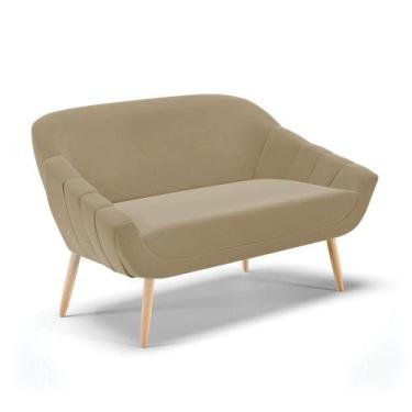 Imagem de Namoradeira 02 Lugares Suede Marrom Rato Pés Palito Natural - DROSSI