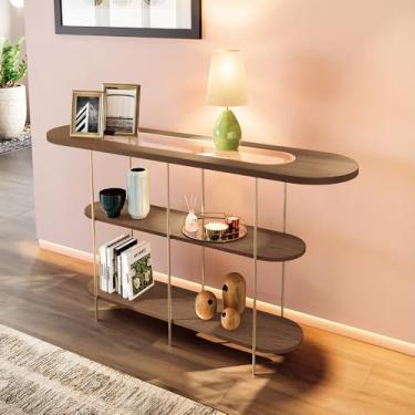 Imagem de Aparador Decorativo Sala de Estar Walker Pés em Aço Tampo Vidro Castanho G26 - Gran Belo